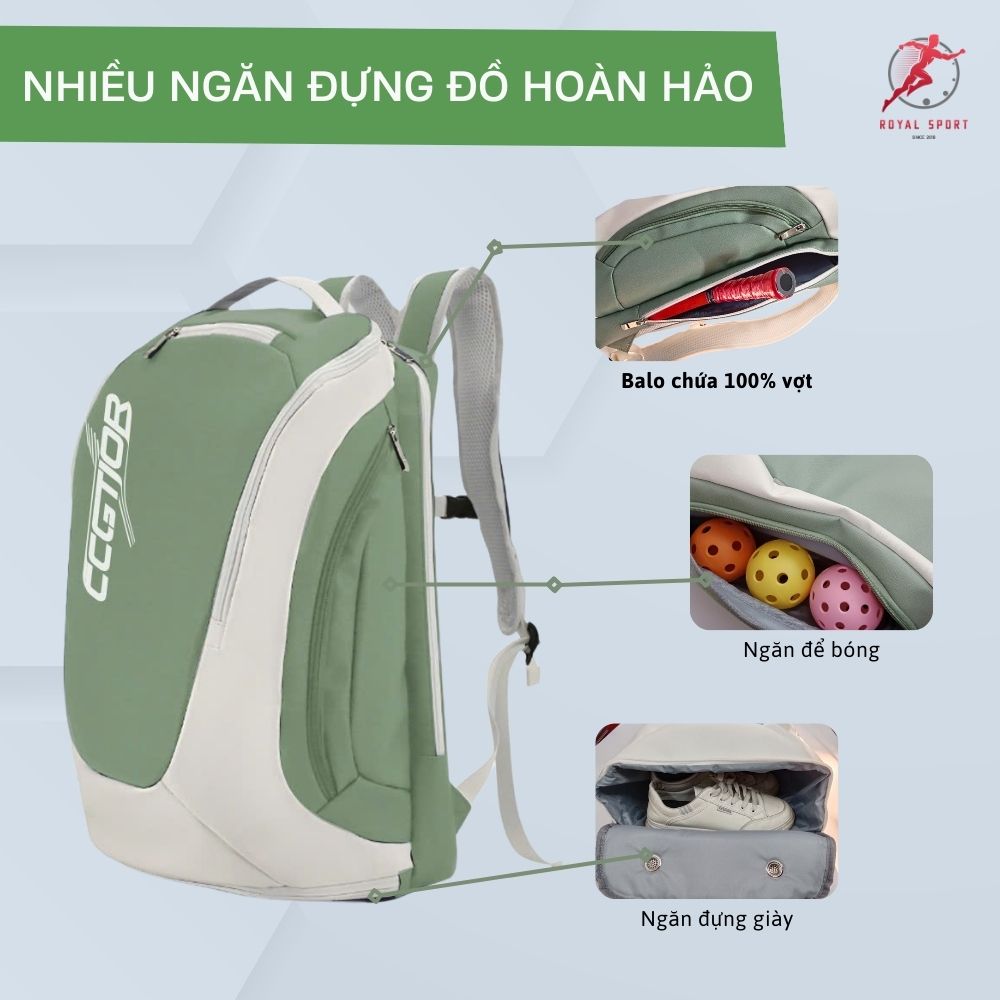 Balo Đựng Vợt Pickleball Da PU Cao Cấp P1014-4 8 Balo pickleball PVN1014-4 có nhiều ngăn đựng đồ giúp bạn sắp xếp đồ dùng gọn gàng