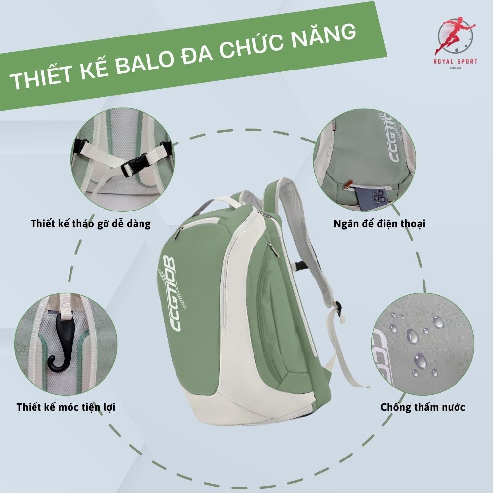 Balo Đựng Vợt Pickleball Da PU Cao Cấp P1014-4 9 Thiết kế balo pickleball P1014-4 đa chức năng