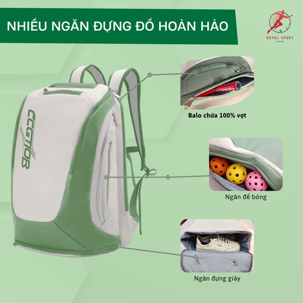 Balo Đựng Vợt Pickleball Da PU Cao Cấp P1014-3 8 Balo pickleball P1014-3 được thiết kế với nhiều ngăn đựng đồ riêng biệt