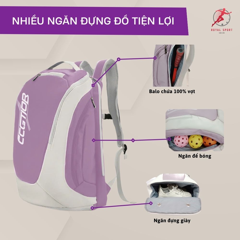 Balo Đựng Vợt Pickleball Da PU Cao Cấp P1014-5 7 Balo pickleball P1014-5 có nhiều ngăn đựng đồ tiện lợi