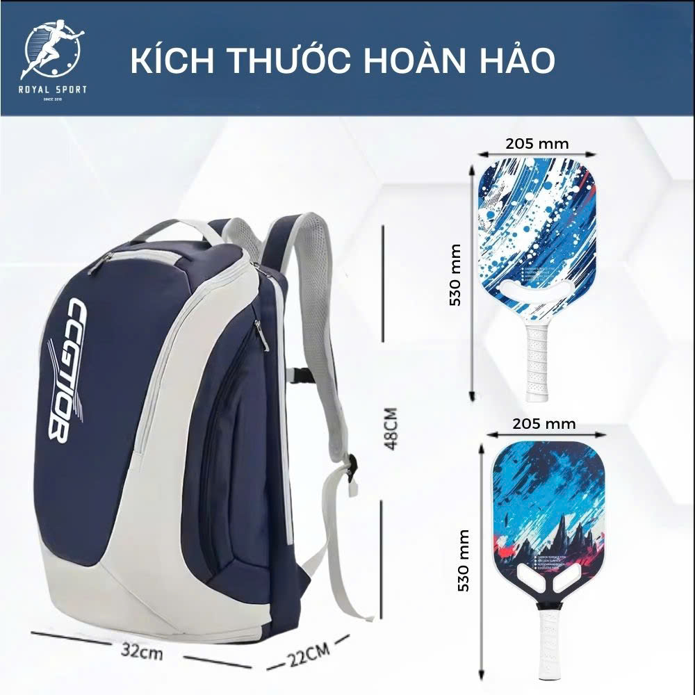 Balo Đựng Vợt Pickleball Da PU Cao Cấp P1014-2 7 Balo P1014-2 sở hữu kích thước lý tưởng, thuận tiện khi sử dụng