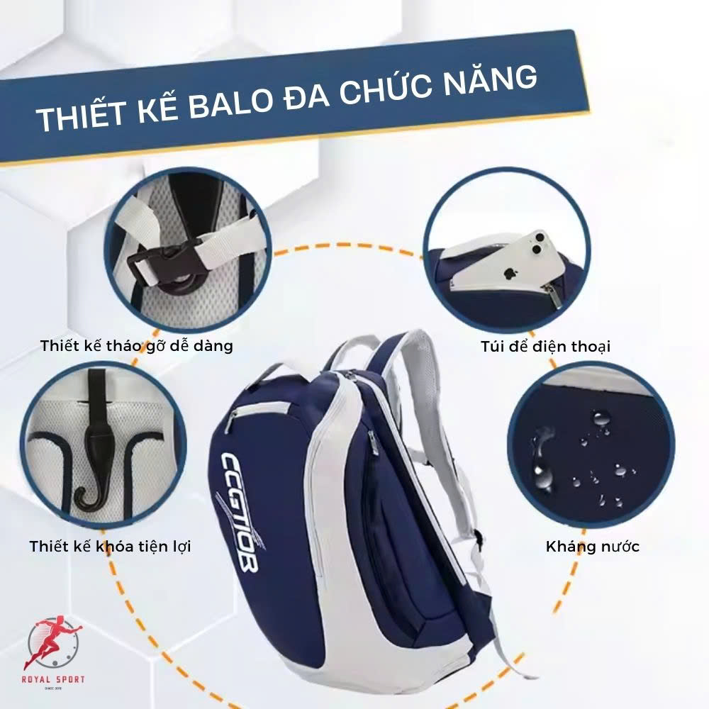 Balo Đựng Vợt Pickleball Da PU Cao Cấp P1014-2 9 Thiết kế balo P1014-2 đa chức năng và thuận tiện khi sử dụng
