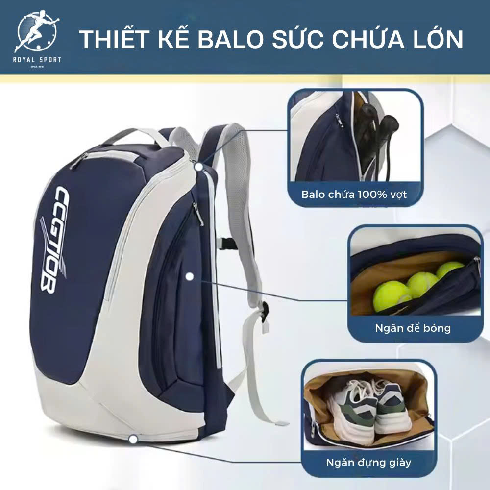 Balo Đựng Vợt Pickleball Da PU Cao Cấp P1014-2 8 Sức chứa lớn giúp balo P1014-2 đựng được nhiều đồ dùng cần thiết