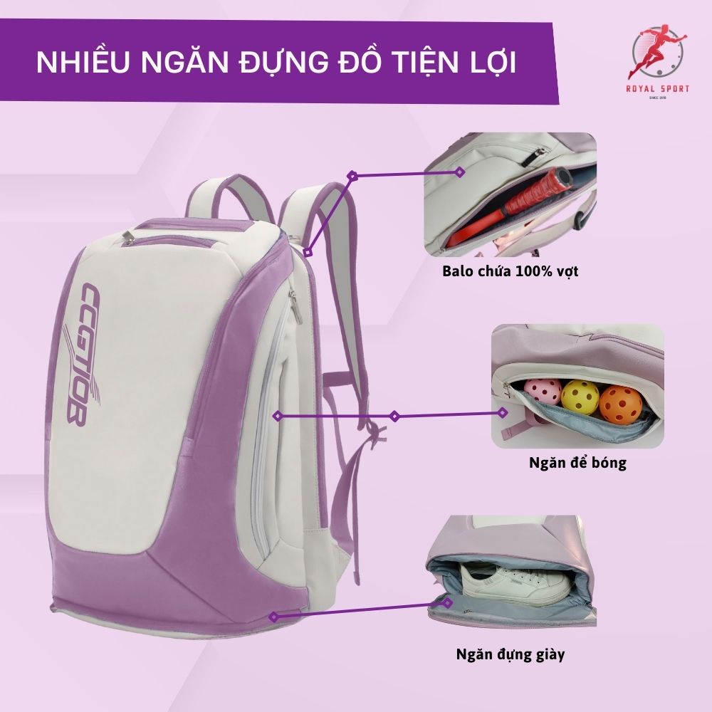 Balo Pickleball Da PU Cao Cấp P1014-6 7 Balo pickleball P1014-6 có nhiều ngăn đựng đồ tiện lợi