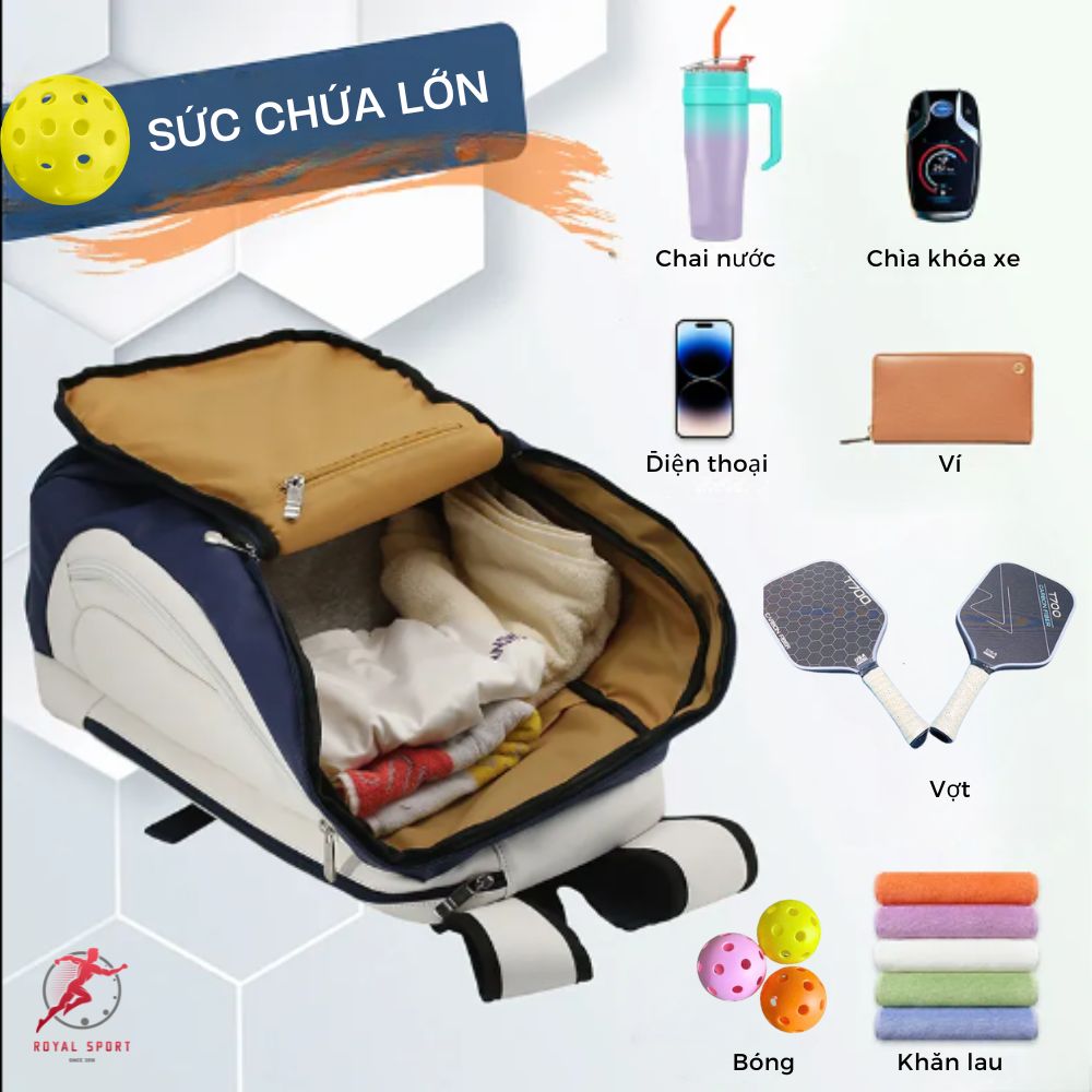 Balo Pickleball Da PU Cao Cấp P1014-1 7 Balo pickleball da PU cao cấp P1014-1 có nhiều ngăn chứa đồ đa dạng