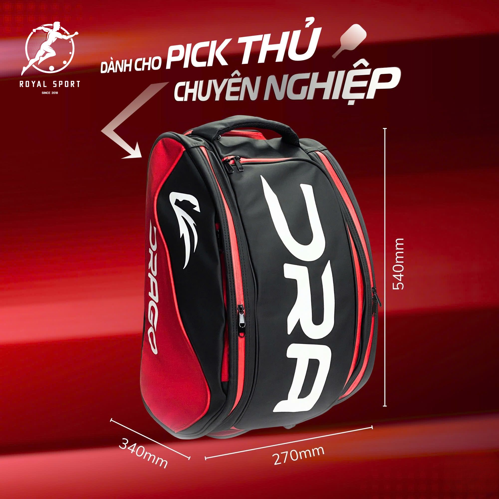 Balo Pickleball Drago P1017 6 kích thước Balo Pickleball Drago P1017 Màu Đỏ